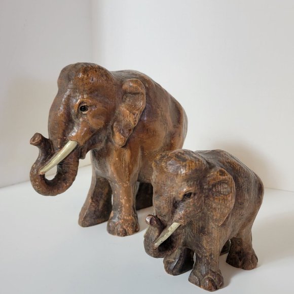 Vintage Baby and Mother Elephant Figurines